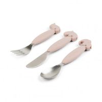 Couverts easy grip manche en silicone rose 3 pièces - Visuel 1